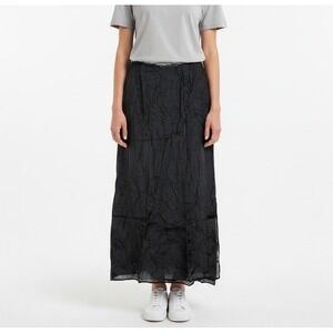 Necessary Objects Y2K Maxi Skirt Black 8 Sheer Crinkle Mesh Gothic Minimalist
